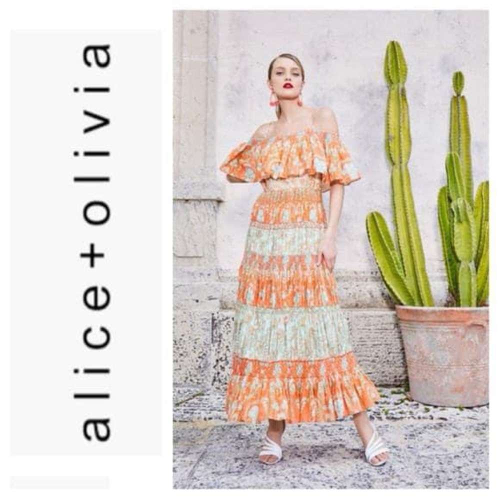 Alice + Olivia Orange and Green Maxi Dress